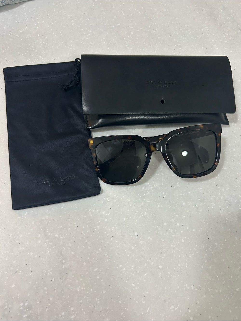 Rag & Bone Tortoiseshell Sunglasses Case and Pouch Set - Brown